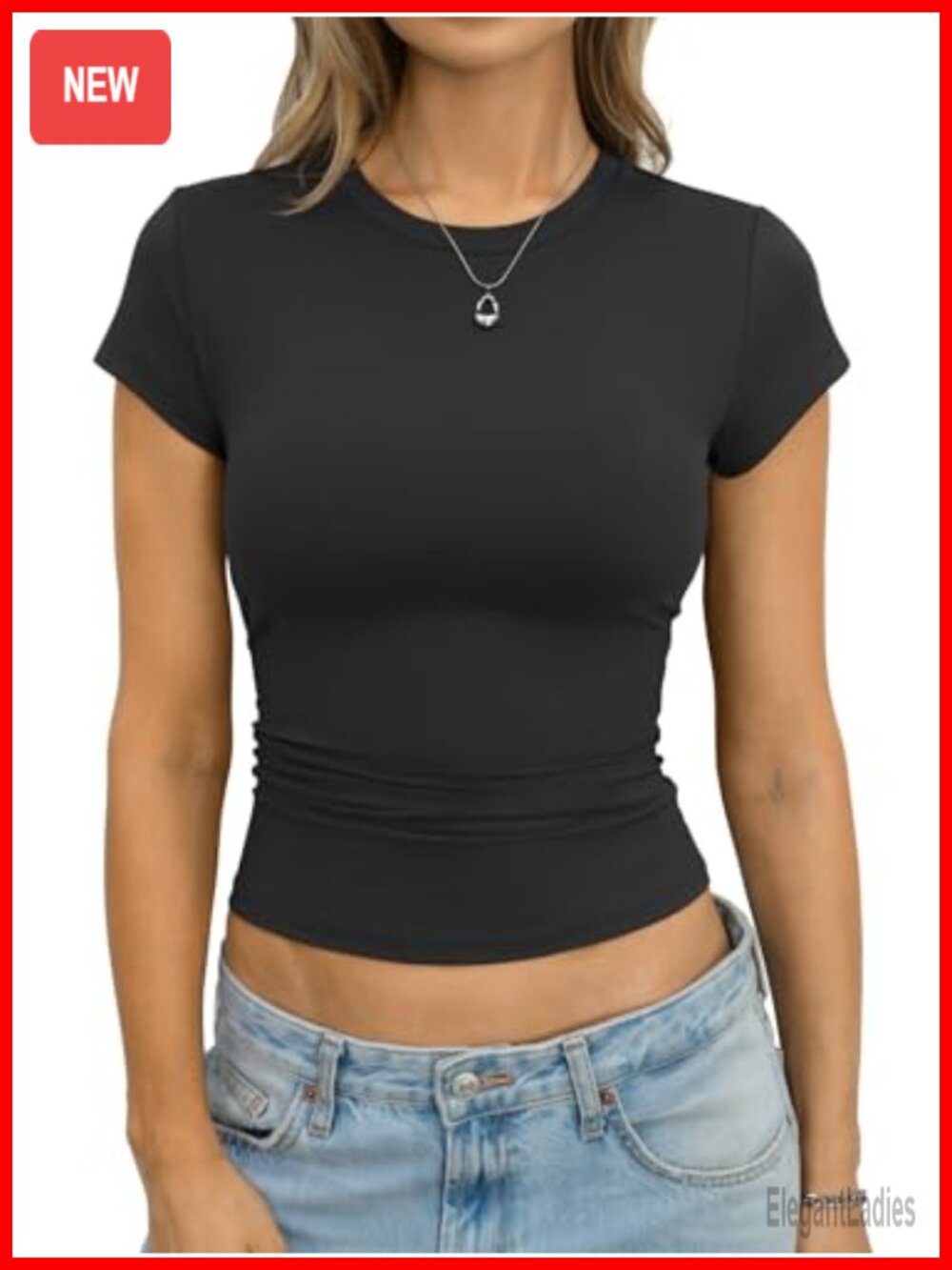 Slim Fitted Short Sleeve Crew Neck Crop Top Casual Basic Tee